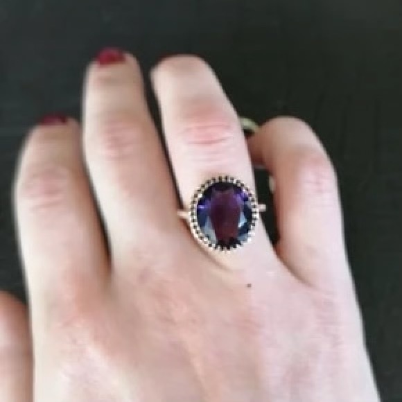 🆕18k Rose Gold Amethyst Black/White Diamond Ring - Picture 8 of 9